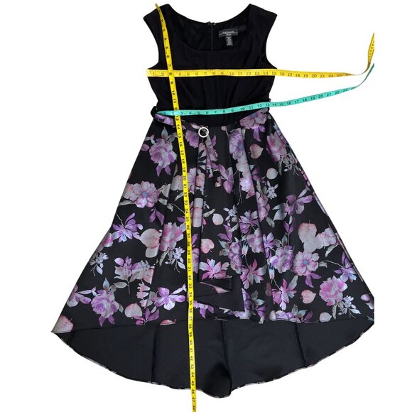 R&M Richards Petite 4 Black Purple Floral Fit & Flare Belted Holiday Party Dress - Picture 12 of 12